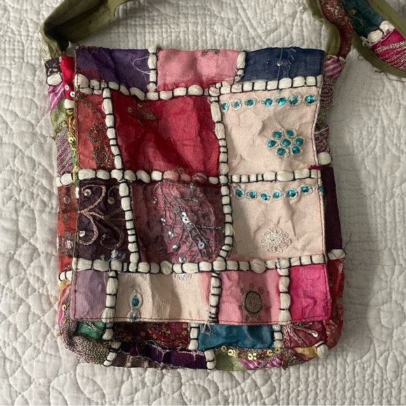 Pier 1 Imports embroidered patchwork satchel purse - Picture 5 of 7